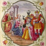 Ankunft der Heiligen Drei Könige an der Krippe zu Bethlehem, Illustration aus einem der beiden Stammbücher der Memminger Meistersinger (Stadtarchiv Memmingen)